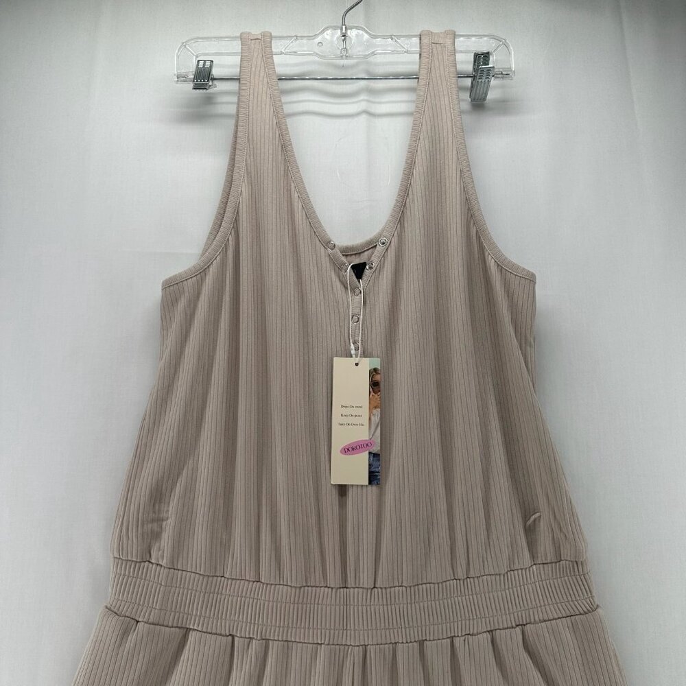 DOKOTOO Jumpsuit Size XL Ribbed Sleeveless Popover Tapered Cropped Beige - Picture 3 of 13